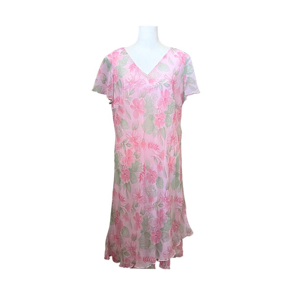 Vtg Fashion Bug Midi Dress 16W Pink Floral Feminine Romantic Soft Girl Whimsical